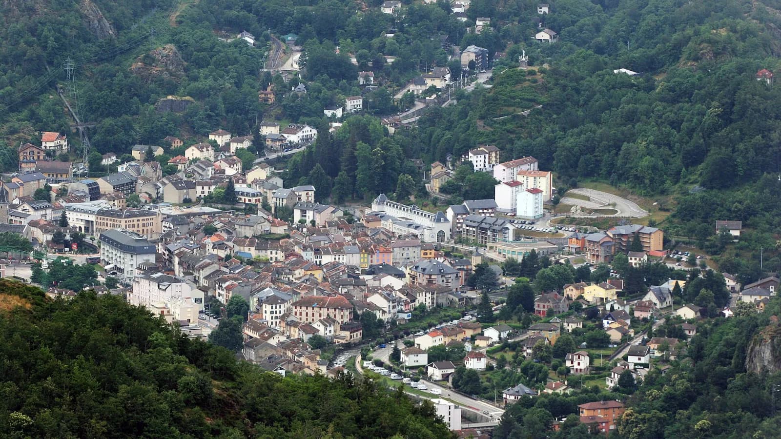 Spa town of Ax-les-Thermes in Ariège at the foot of the Pyrenean mountains